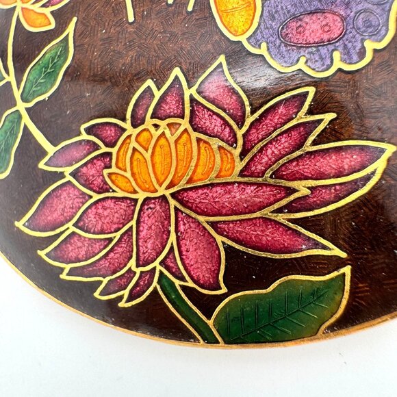 Cloisonne Vtg Enamel Butterfly Floral Belt Buckle Metal 2 3/8" Womens 70s Boho - Picture 5 of 7